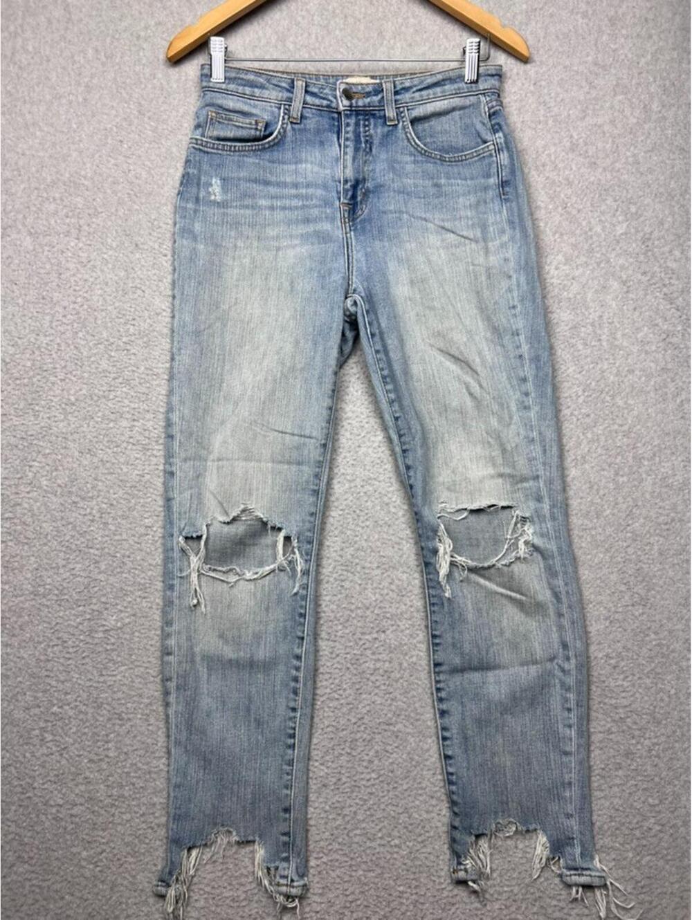 LAGENCE High Line Skinny Jeans 26 High Rise Desert Light Destruct Distress Crop